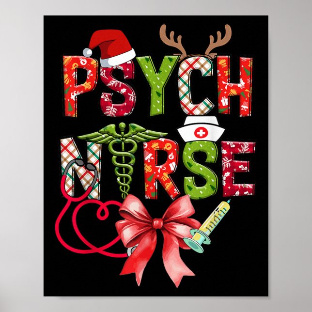 Psych Nurse Christmas Cute Coquette Christmas Bow  Poster (Front)