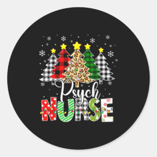 Psych Nurse Xmas Tree Leopard Red Plaid Christmas Classic Round Sticker