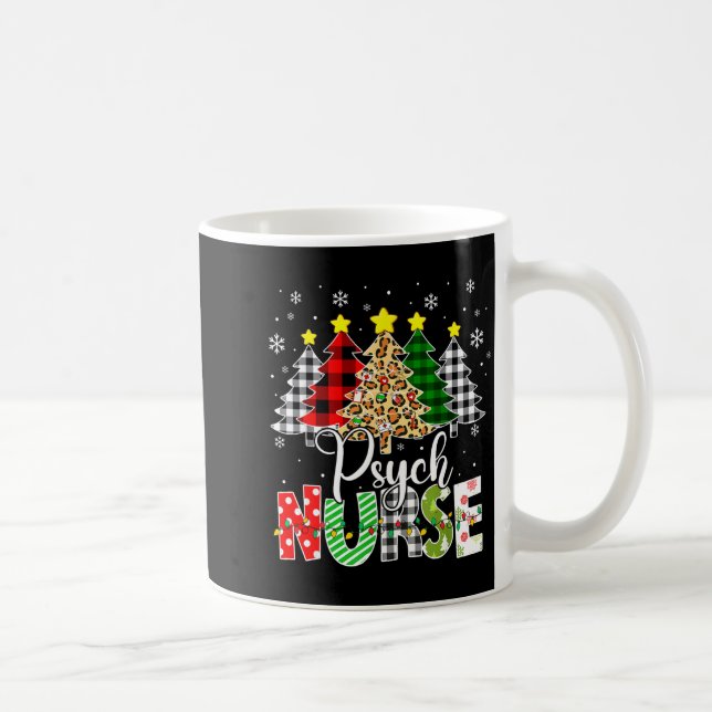 Psych Nurse Xmas Tree Leopard Red Plaid Christmas  Coffee Mug (Right)