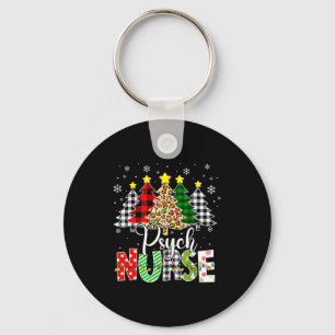 Psych Nurse Xmas Tree Leopard Red Plaid Christmas  Key Ring