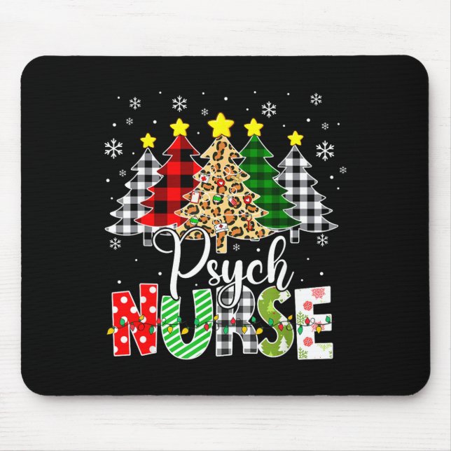 Psych Nurse Xmas Tree Leopard Red Plaid Christmas  Mouse Pad (Front)