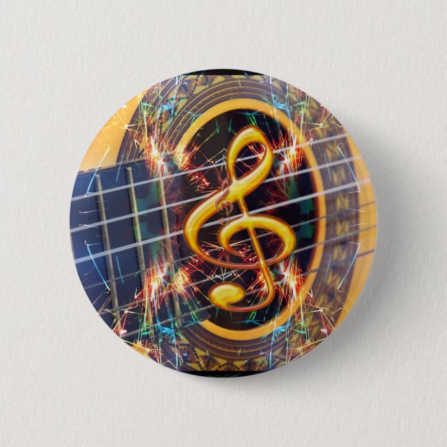 Psychadelic Accoustic Guitar, music sheet design 6 Cm Round Badge (Front)