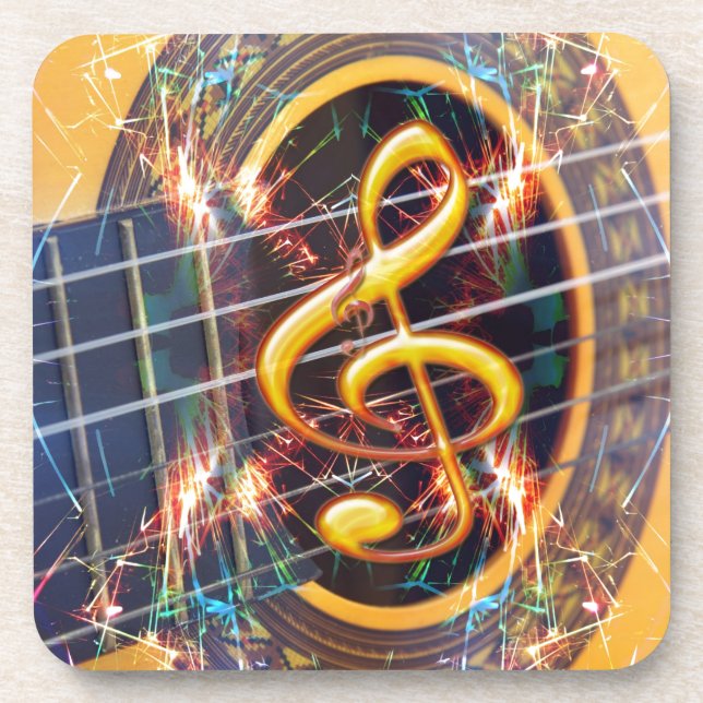 Psychadelic Accoustic Guitar, music sheet design Coaster (Front)
