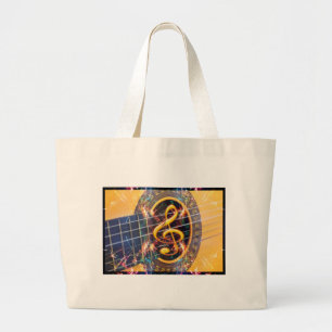 Psychadelic Accoustic Guitar, music sheet design Large Tote Bag