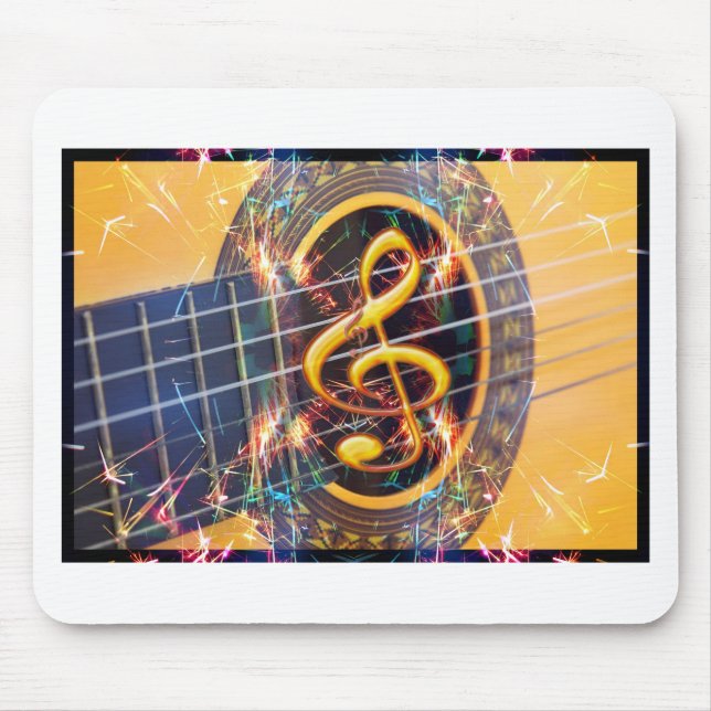 Psychadelic Accoustic Guitar, music sheet design Mouse Pad (Front)