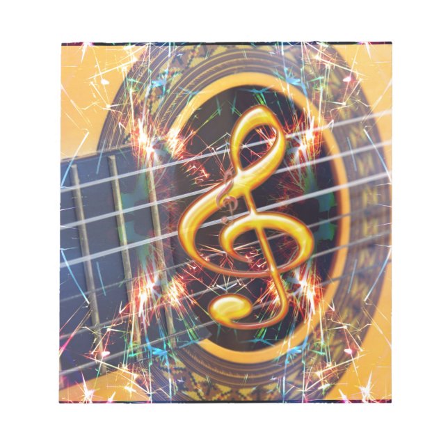 Psychadelic Accoustic Guitar, music sheet design Notepad (Front)