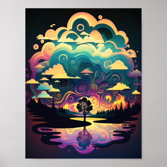 Psychadelic Lake Landscape Poster (Front)