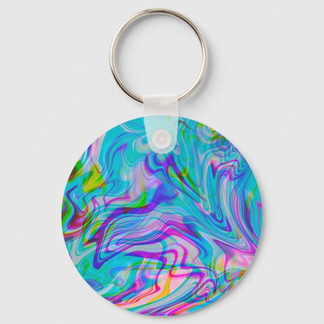 Psychadelic Liquid Colourful Abstract Pattern Blue Key Ring (Front)