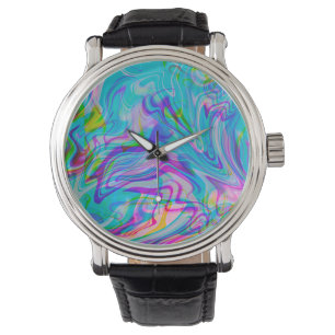 Psychadelic Liquid Colourful Abstract Pattern Blue Watch