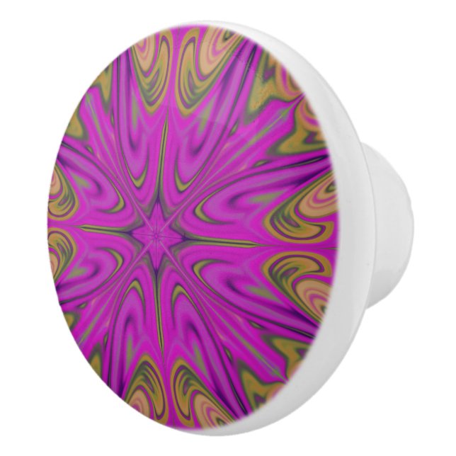 Psychadelic Liquid Colourful Abstract Purple Orang Ceramic Knob (Right)