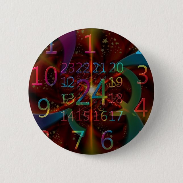 Psychadelic numbers pattern, mesmerising design 6 cm round badge (Front)