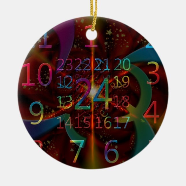 Psychadelic numbers pattern, mesmerising design ceramic tree decoration (Front)