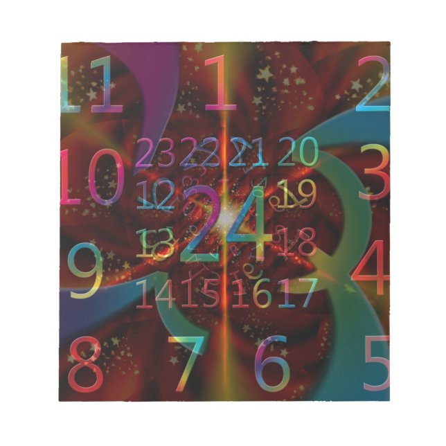 Psychadelic numbers pattern, mesmerising design notepad (Front)