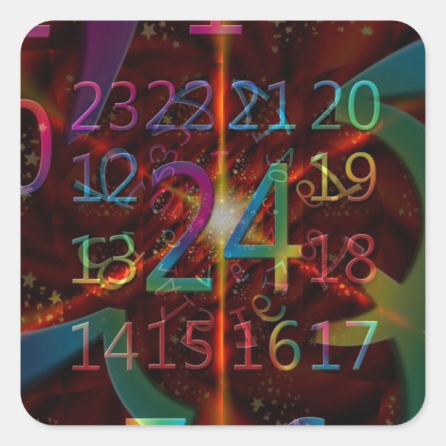 Psychadelic numbers pattern, mesmerising design square sticker (Front)
