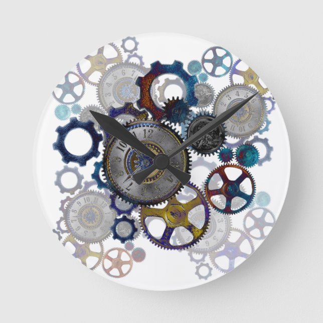 Psychadelic steampunk gears, cogs, clock face gift (Front)