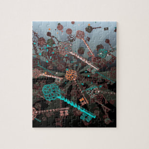 Psychadelic steampunk keys, rays, dark retro jigsaw puzzle