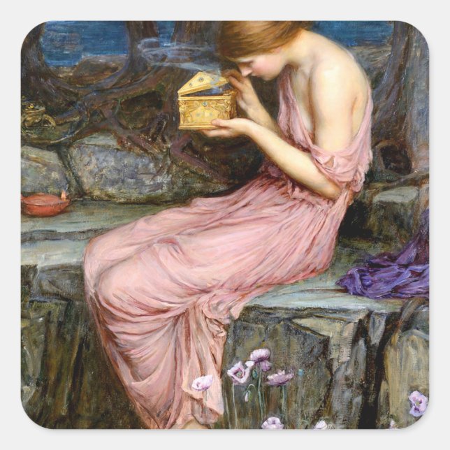 Psyche Opening the Golden Box Waterhouse Painting Square Sticker (Front)