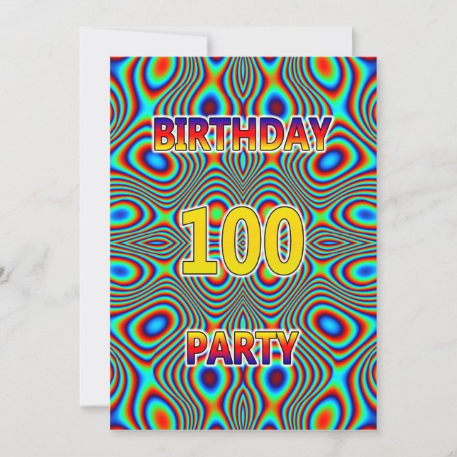 Psychedelic 100th Birthday party Invitation (Front)