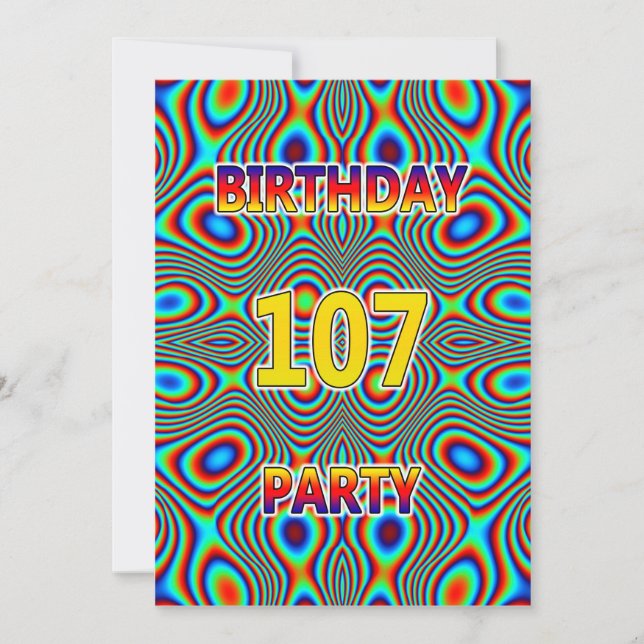 Psychedelic 107th Birthday party Invitation (Front)