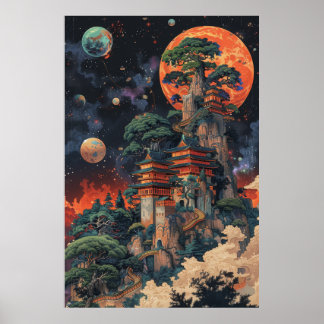 Psychedelic 3D DMT Baobab Bonsai Ukiyo-e Poster