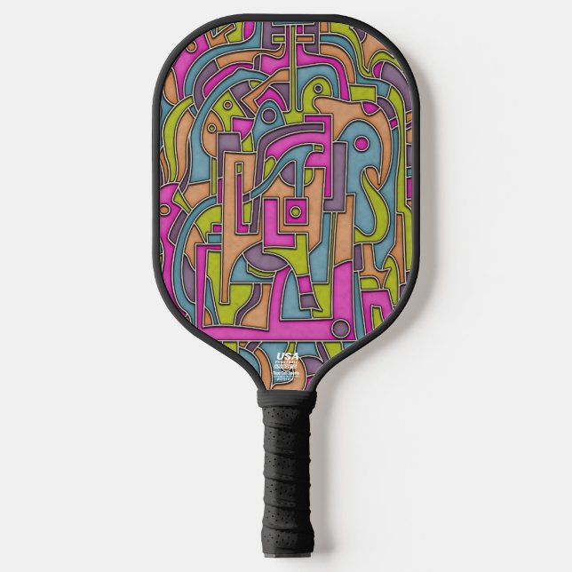 Psychedelic 60s Retro Mod Geometric Design  Pickleball Paddle (Front)