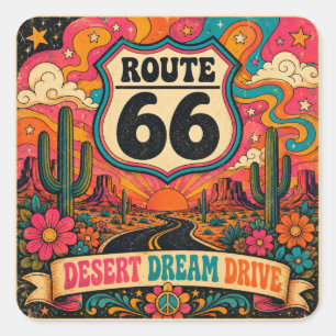 Psychedelic 70s Highway Trippy Mother Road Emblem Square Sticker