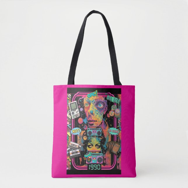 Psychedelic 90s Style All Over Print Tote Bag (Front)