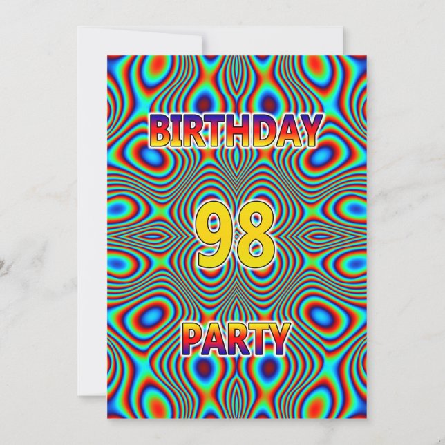 Psychedelic 98th Birthday party Invitation (Front)