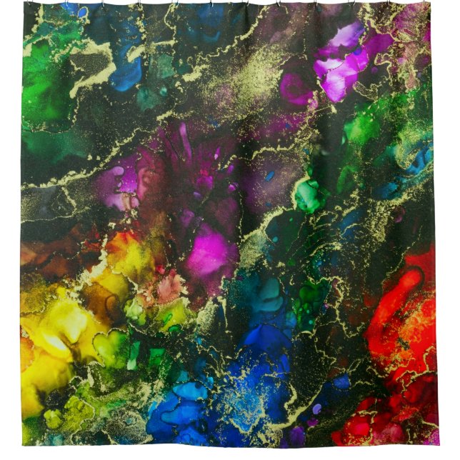 Psychedelic Abstract Alcohol Ink Shower Curtain (Front)