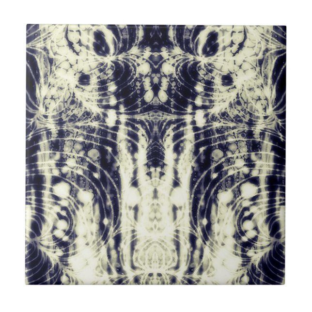 psychedelic abstract art black and white ceramic tile (Front)