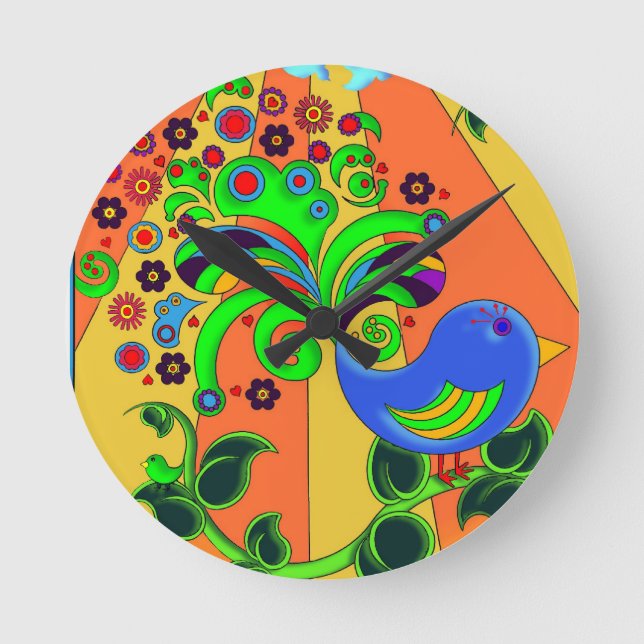 Psychedelic Abstract Bird Round Clock (Front)