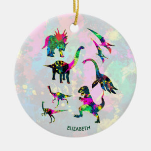 Psychedelic Abstract Colourful Dinosaur Ceramic Ornament