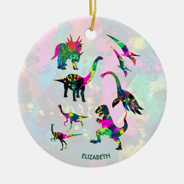 Psychedelic Abstract Colourful Dinosaur Ceramic Ornament (Front)
