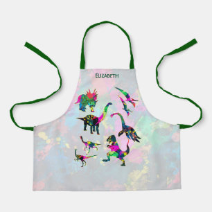 Psychedelic Abstract Colourful Dinosaur Silhouette Apron