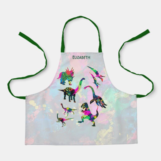 Psychedelic Abstract Colourful Dinosaur Silhouette Apron (Front)