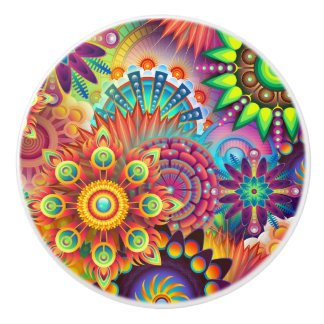 Psychedelic Abstract Colourful Floral Ceramic Knob