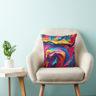 Psychedelic Abstract Colourful Paint Strokes Cushion