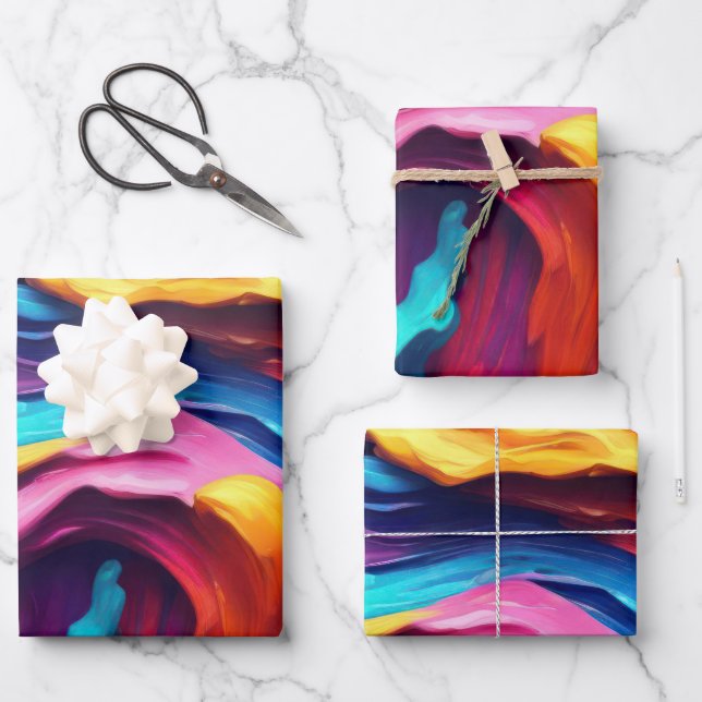 Psychedelic Abstract Colourful Paint Strokes Wrapping Paper Sheet (Front)