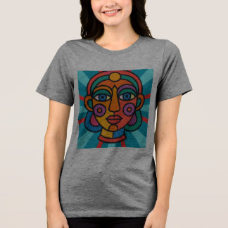Psychedelic Abstract Face – 70s Surreal Geometric Tri-Blend Shirt