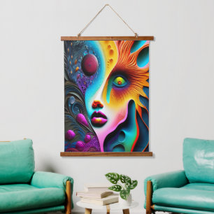 Psychedelic Abstract Face Vibrant Trippy  Hanging Tapestry