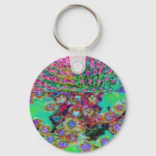 Psychedelic Abstract Groovy Purple Sedum Key Ring