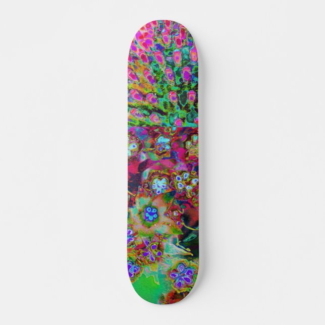 Psychedelic Abstract Groovy Purple Sedum Skateboard (Front)