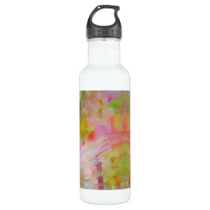 Psychedelic abstract luscious green & pink 710 ml water bottle
