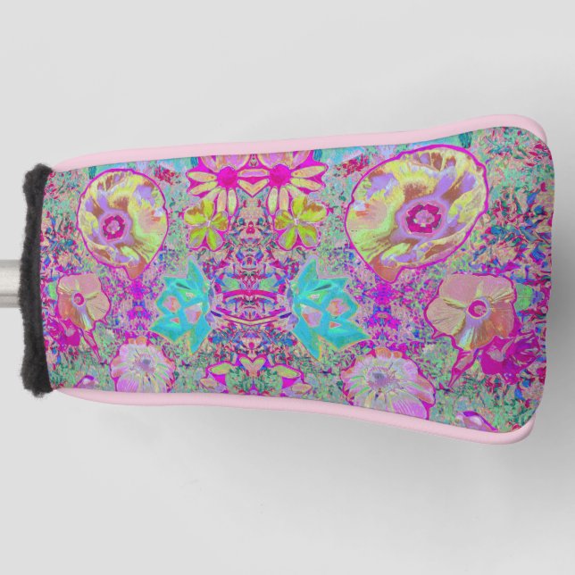 Psychedelic Abstract Magenta and Aqua Garden Art Golf Head Cover (Front)