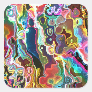 Psychedelic Abstract Neon Cellular Electric Art Square Sticker