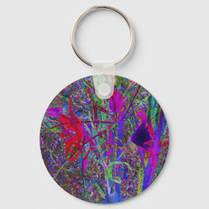 Psychedelic Abstract Rainbow Colours Lily Garden Key Ring
