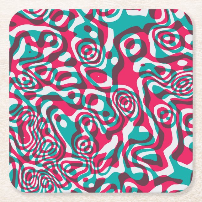 Psychedelic Acid Seamless Funky Background. Square Paper Coaster (Front)