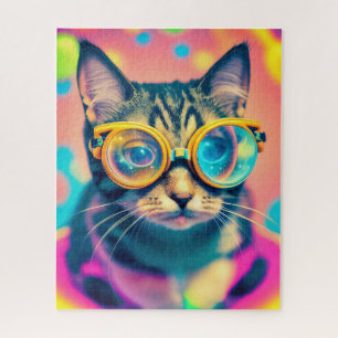 Psychedelic Acid Trip Kitty Cat Jigsaw Puzzle