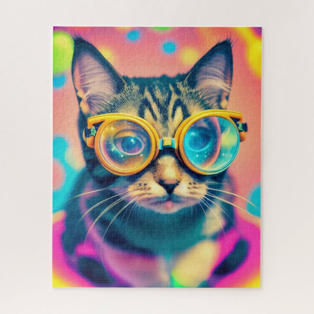 Psychedelic Acid Trip Kitty Cat Jigsaw Puzzle (Vertical)