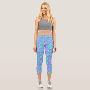 Psychedelic African Patchwork: Green Lilac Blue Capri Leggings